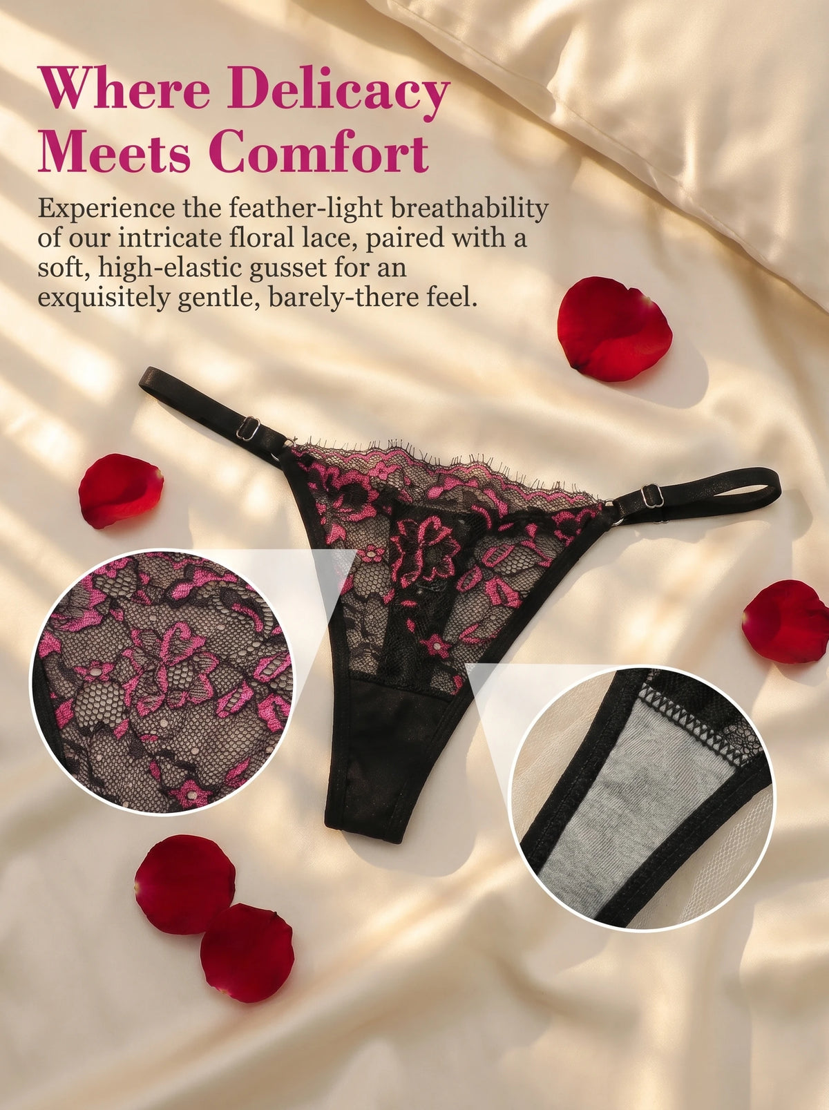 Embroidered Women's Adjustable Strap Lace Thongs Briefs Low Waist Sexy Transparent Underwear Female Breathable Underpant C3306