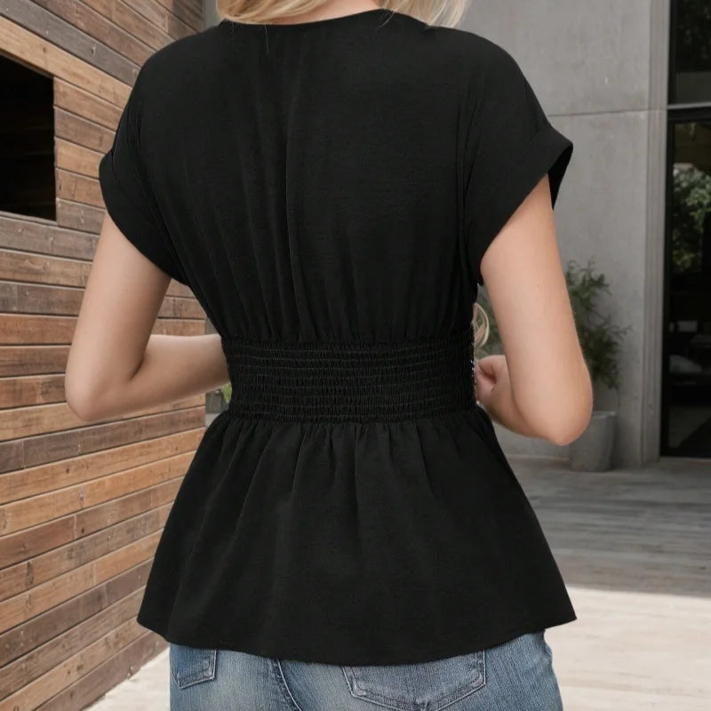 Summer V-Neck T-Shirt for Women Fashion Raglan Sleeve T-Shirt Casual Solid Color Multi-Color Women's Top