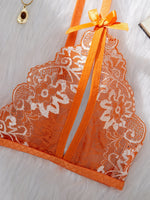 Orange Lace Contrast Set For Women Bra Thongs Sets Summer Female Underwear Matching Suit
