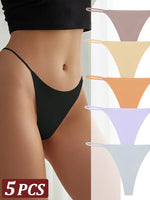 5PCS Seamless Thong Women Invisible Thin Strap Low Waist High Stretch Flexibility Panties Sexy Underwear Ladies Briefs T-back