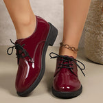 Pink Patent Leather Oxford Shoes Women Fashion Lace Up Pointed Toe Med Heel Pumps Woman Plus Size 43 Thick Heels Office Shoes