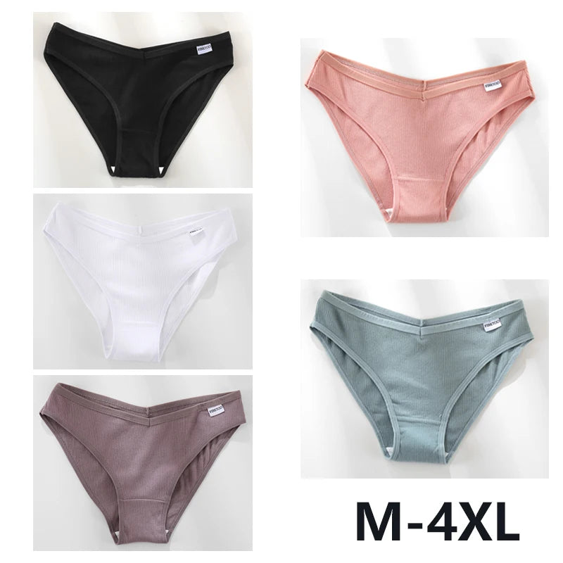 5Pcs Women Cotton Panties V-Belt Ladies Soft Female Sexy M-4XL Low-Rise Panties Bikini Underwear Comfortable Lingerie 2024