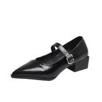 Mid-length Single Shoes Spring and Summer New Fashion Belt Buckle Pointed Toe Comfortable Shallow Toe Leather Shoes