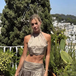 Women's Fashion Casual Satin Top Skirt Set Women Satin Halter Crop Top And High Waist Midi Skirt Two Piece Set Pure Desire TVYO
