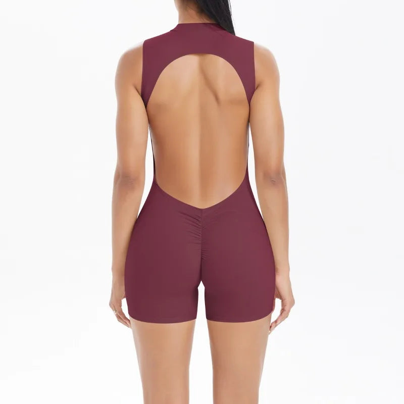 Women's Seamless Yoga Jumpsuit New Beautiful Back & Pleats Hip Lifting Short Jumpsuit Sports Running Fitness Jumpsuit Yoga Suit
