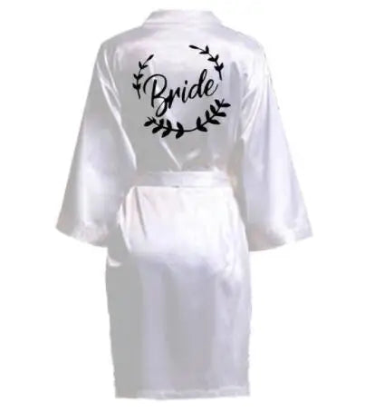 Wedding Party Team Bride Robe With Black Letters Kimono Satin Pajamas Bridesmaid Bathrobe SP021