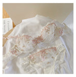 MOYISU Luxury French Pure Desire White Lace Thin Sexy Gauze Underwear Set Embroidery Girl Push-up Bra Big Size Big Breasts Small