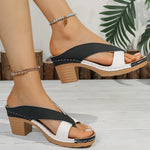 Mix Color Clip Toe Thick Heel Sandals Women Summer Cross Band High Heels Slippers Woman 2025 Lightweight Casual Flip Flops Mujer
