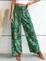 Women's 2026 Summer Versatile Printed Elastic Waist Wide Leg Pants