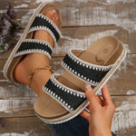 Bohemian Style Platform Slippers Women Plus Size 43 Embroidery Denim Thick Bottom Sandals Woman Open Toe Non Slip Summer Sandles