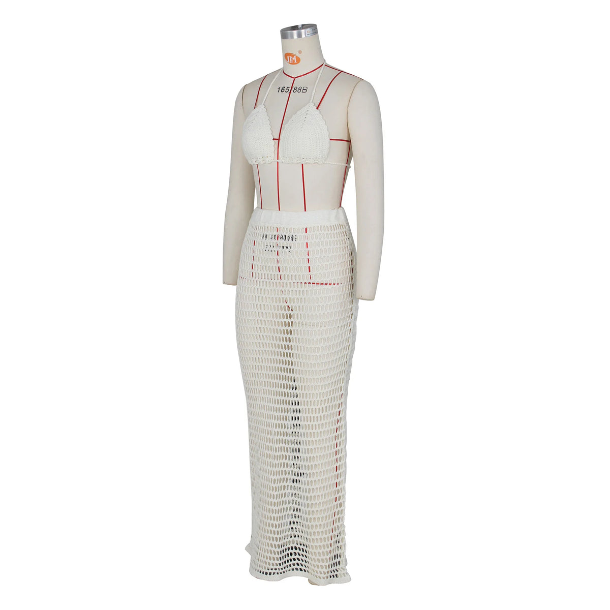 DEKA Beach Cover Up High Split Crochet Knitted Tunic Beach Dress Beach Wear Beachwear Women Long Knit Hollow Tassels Skirt Suit