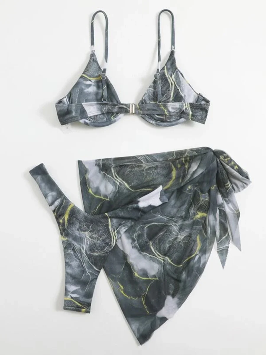 3 Pieces Print Push Up Bikini 2026 Women & Beach Skirt Strappy Swimsuit Sexy Swimwear Female Bathers Bathing Swimming Swim Suit