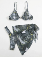 3 Pieces Print Push Up Bikini 2026 Women & Beach Skirt Strappy Swimsuit Sexy Swimwear Female Bathers Bathing Swimming Swim Suit