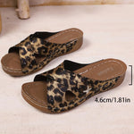 Plus Size 36-43 Leopard Print Sandals Women Summer 2025 Lightweight Wedges Slippers Woman Cross Band Thick Sole Slides Shoes