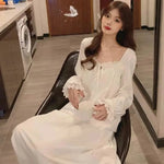 Long Sleeve Princess Style Nightdress Women's Pajamas Lace Palace Korean Version Loose Plus Size New Homewear Birthday Gift