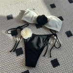 Sexy Flower Bandeau Swimwear Thong Bikini 2026 Women Lace-up Swimsuit Swimming Bathing Suit Brazilian Bikinis Sets Mujer Biquini