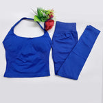 Women's Halter Top And Sports Leggings Gym Workout Set Two-Piece Pilates Clothes Yoga Outfits Impact Fitness Pants Set