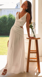 Foridol White Long Dress for Women V Neck Waist Cut Out Tank Beach Dresses New in Summer Spring Long Vestidos Casual Party Dress