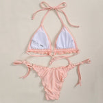 Ribbed Ruffled Frilled Brazilian Bikini Women Swimsuit Female Swimwear Two Pieces Bikini Set Halter String Bathing Suit Swim