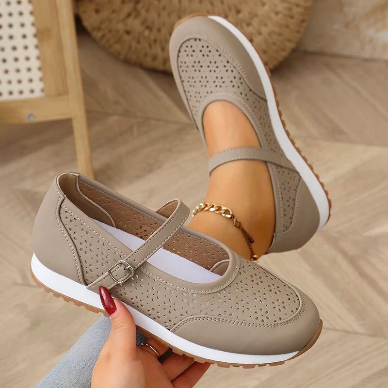 White Hollow Out Platform Sneakers Women 2025 Plus Size 36-43 Breathable Sports Shoes Woman Comfort Non Slip Walking Flats Mujer