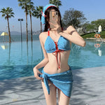 New Blue Plaid Bikini Set Cute Sea Vacation Four-Piece Suit Separate Design High Quality Girls Pure Desire Cross-Border Item