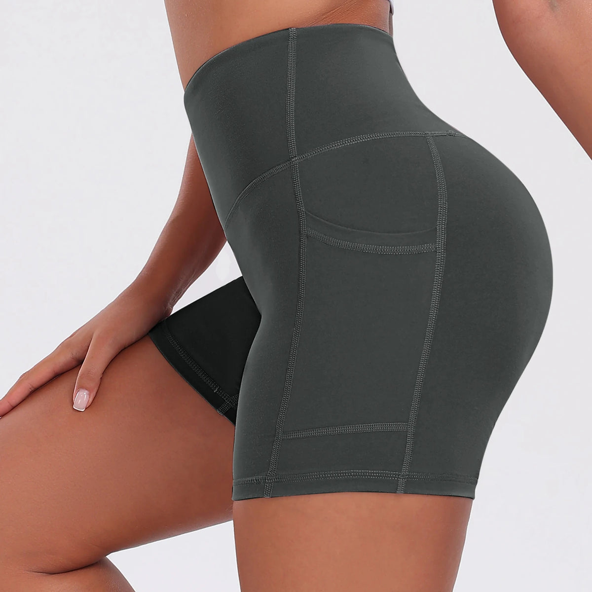 Solid Pocket Shorts Women Fitness Sports Short High Waist Yoga Short Cycling Comprehensive Training Jog Squat Proof