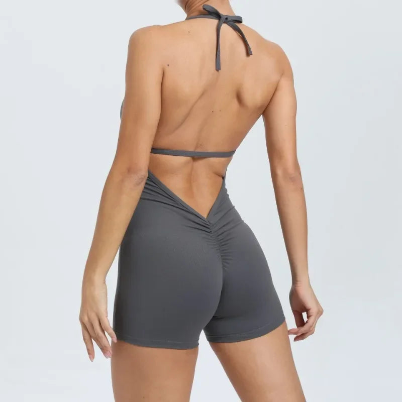 Women's High Elasticity One-Piece Fitness Jumpsuit - Tight Peach Hip Jumpsuit & Air Back Yoga Pants for Workout Gym Running