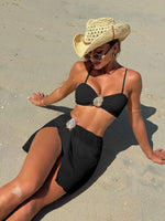 With Skirt Wrinkled Bandeau Bikini Female Swimsuit Women Swimwear Three-pieces Bikini Set Metal Ring Bathing Suit Swim Beachwear