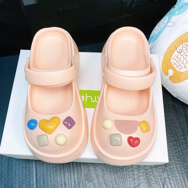 Fashion Mary Jane Garden Shoes Woman Platform Slippers Cute DIY Thick Sole Girls Summer Indoor Beach Slides Ladies Footwear