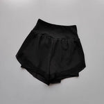 Women's yoga shorts, summer mesh fake two-piece quick drying anti glare fitness high waisted yoga pants