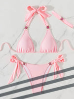 Luxury Bikini 2025 Women Pink Jewelled Rhinestones Diamond Push Up Micro Swimsuit Brazilian Bathing Suit Band 3 Piece Swimwear