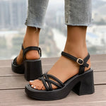 2026 New Fashion Summer OpenRound Toe Bottom Buckle Shallow Mouth Casual Thick High Heel Large Women's Sandals 35-42