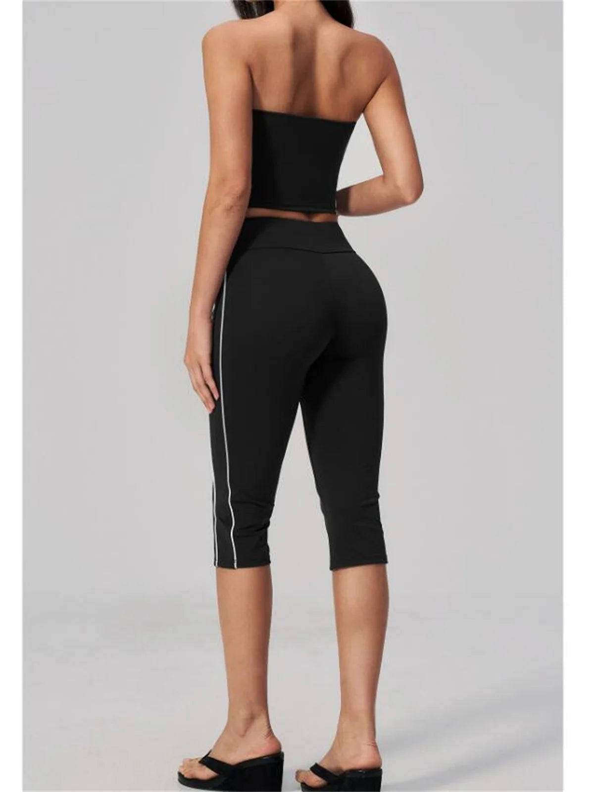 Color Blocked Strapless Yoga Suit 2 Pieces Women Sports Bra High Waist Leggings Fitness Suit Outwear Running Push Up Tracksuit