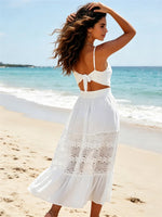 Women Lace Floral Long Dress Sleeveless Loose A-line Dress 2026 Summer Bohemian Casual Sexy Chic Dresses
