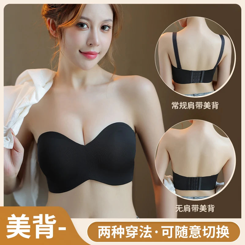 Women's Non-Padded Strapless Bra Invisible Bra Minimizer Support Unlined Strapless Bra Big Size Anti-slip B-CD E F G 32-40 42 48