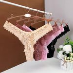 Women's Panties Sexy Lace T Back Woman G-String Solid Mid Waist Hollow Out Thong Transparent Underwear V-shape Girl Erotic Panty