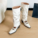 Vintage Y2k Slouchy Knee High Western Boots Women Chunky Block Heel Summer Cowboy Knee High Boots Motorcycle Boots Shoes