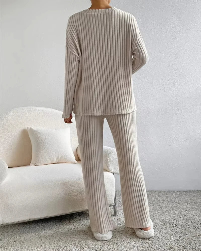 New autumn and winter women's sleepwear fashionable home wear casual straight leg pants loose V-neck knitted sweater best-seller