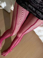 New Pure Desire Style Hollow Out Lace Fishnet Pantyhose Vertical Striped Jacquard Sexy Sweet Solid Color Pantyhose Charming EKQ3
