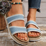 Bohemian Style Platform Slippers Women Plus Size 43 Embroidery Denim Thick Bottom Sandals Woman Open Toe Non Slip Summer Sandles