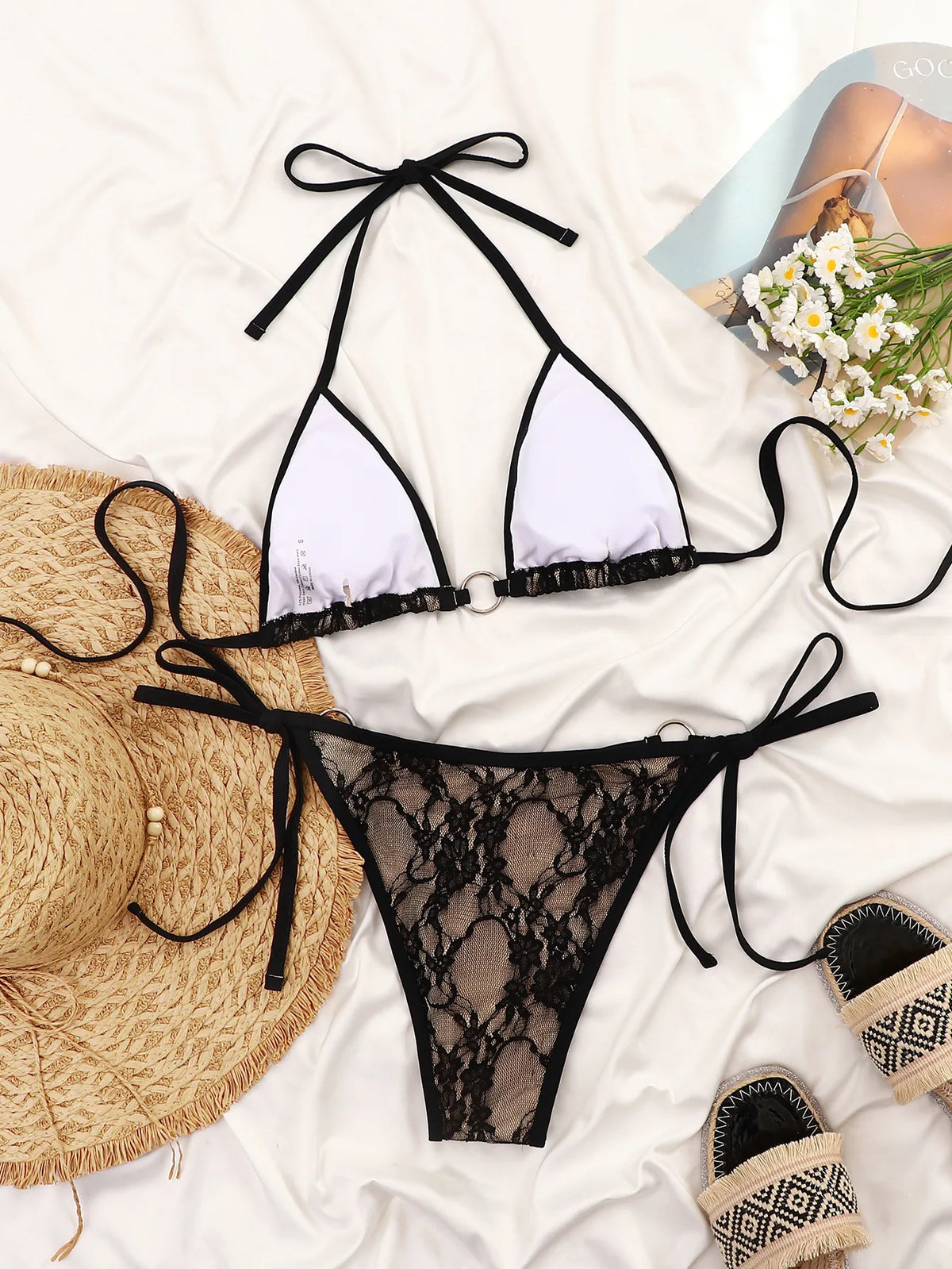 Sexy Black Mesh Contrast Micro Bikini 2026 Women Metal Circle Push Up Bandage Thong Swimsuit Beach Bathing Suit Swimwear Biquini