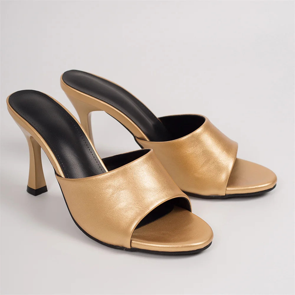 Big Size 42 Gold Sexy Slide Sandals Women Stiletto High Heel Party Slide Heels Backless High Heel Club Wedding Mules Shoes