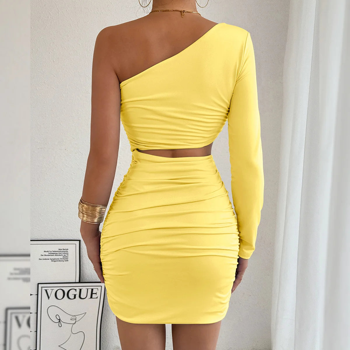 Fashion Sexy Dress Slanted Collar Single Shoulder Sleeves Hollow Slim Fit Sexy Dresses Skinny Slim Elegant Party Mini Dresses