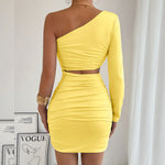 Fashion Sexy Dress Slanted Collar Single Shoulder Sleeves Hollow Slim Fit Sexy Dresses Skinny Slim Elegant Party Mini Dresses
