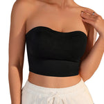 Women Strapless Bandeau Top Solid Color Sleeveless Cropped Tube Top Slim Fit Casual Bralette For Summer Invisible Wireless Bras