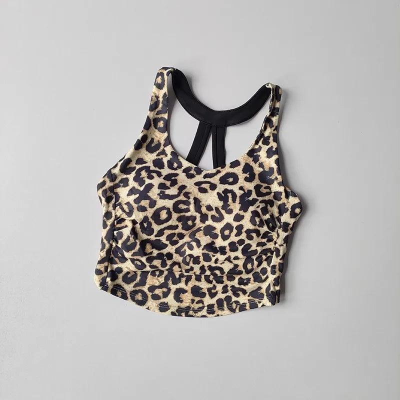 Women's Elegant Printed Yoga Sports Vest Shock Resistant Fitness Outerwear Beautiful Back Cross Shaped Design