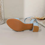 Big Size 42 Classic Blue Ankle Strap Sandals for Women Elegant Summer Block Heels Office Lady Daily Wear Shoes