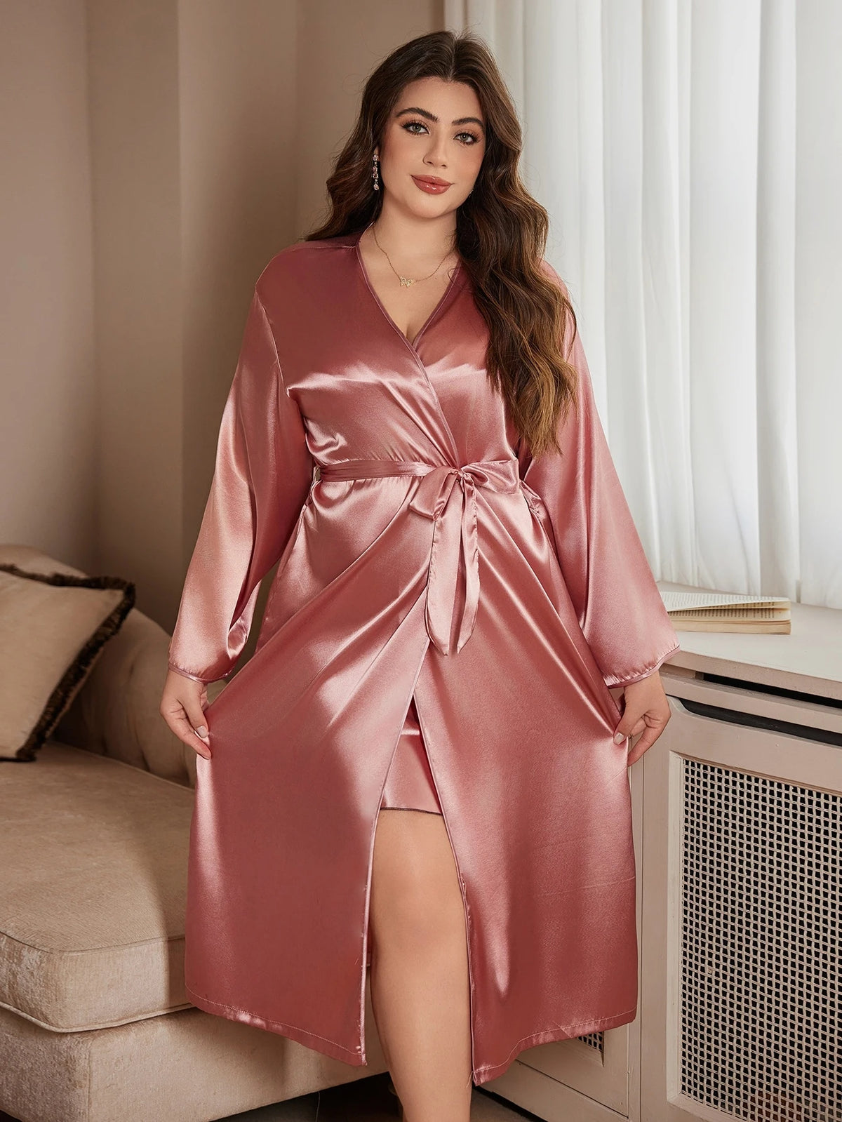 Noble and elegant solid color fashionable Robe autumn and winter Plus Size women's Clothes