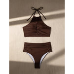 Halter Wrinkled High Neck Female Swimsuit High Waist Bikini Women Swimwear Two-pieces Bikini set Bather Bathing Suit Swim K5616