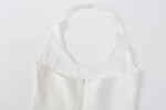 Halter Backless White Summer Women's Dress Sleeveless Beach Boho Short Mini Tierred Dresses with Shorts New Dress with Belt